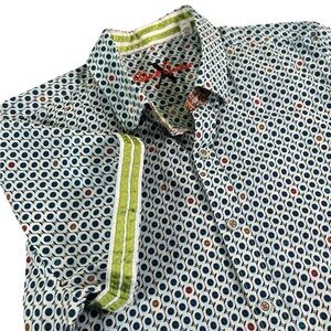 ROBERT GRAHAM Tailored Fit SS Button Down Shirt‎ XL Geometric Ribbon Trim